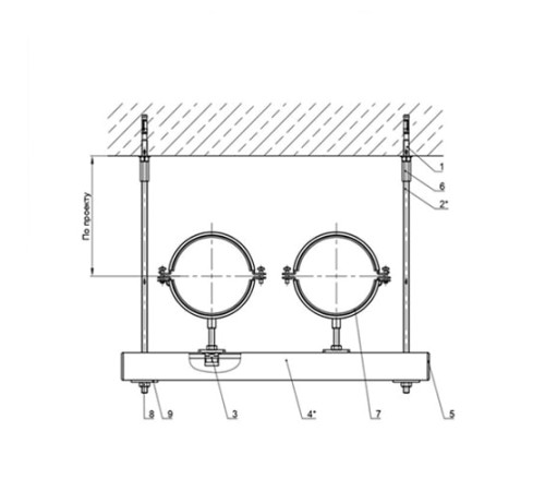 Крепления двух трубопроводов к перекрытию в Пинске