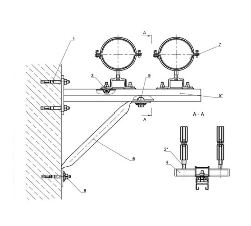 Крепления двух трубопроводов к стене в Пинске